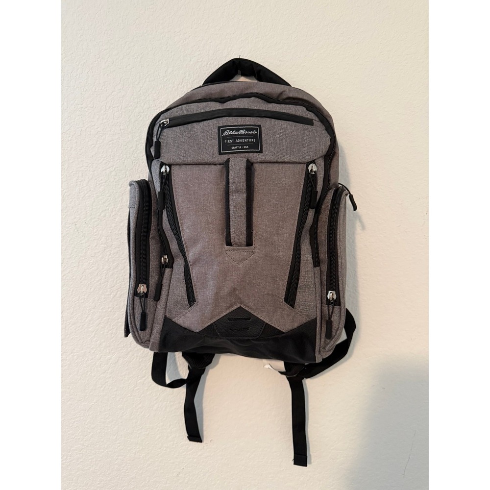 Eddie Bauer First Adventure Diaper Bag Backpack Gray Black Nylon Pockets